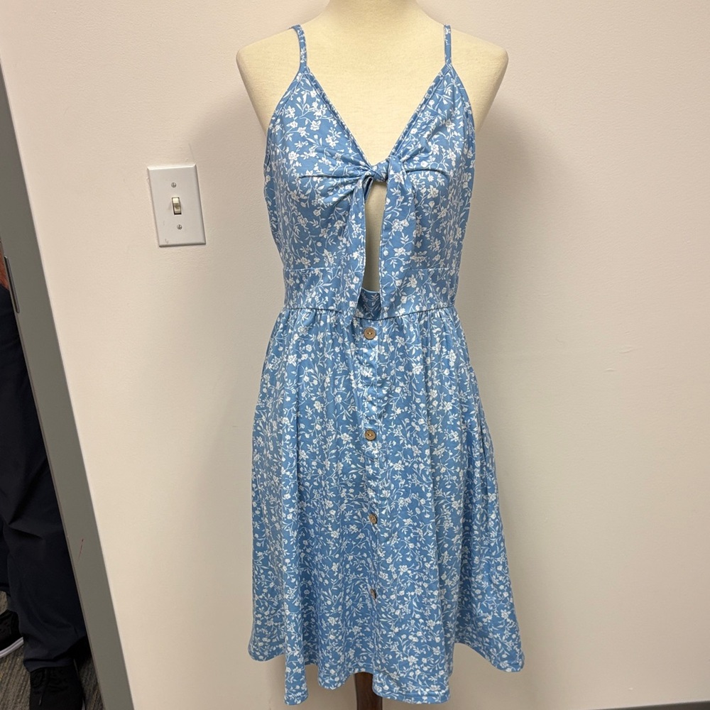 Blue Floral Sleeveless Dress